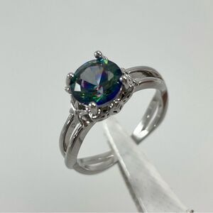 Beautiful Round Cut Solitaire Rainbow Mystic Topaz CZ Silver Plated Ring